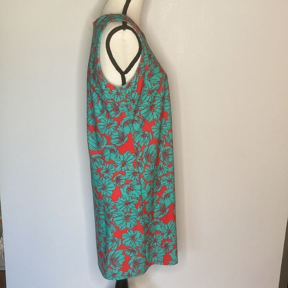 Axueh sheath dress, Floral Turquoise/Coral, wrinkle free Size Large - Picture 5 of 12
